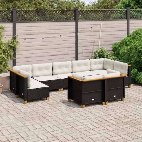 Vrtna garnitura - 9-dijelni set vrtnih sofa s jastucima crni od poliratana - Crna Bez stola Puno tkanje 1 Cijena