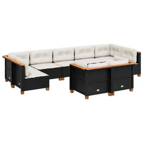 Vrtna garnitura - 9-dijelni set vrtnih sofa s jastucima crni od poliratana - Crna Bez stola Puno tkanje 1 Cijena