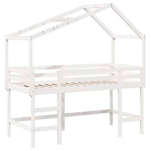 Krevet na kat s ljestvama i krovom bijeli 90x190 cm od borovine - Bijela 90 x 190 cm Cijena