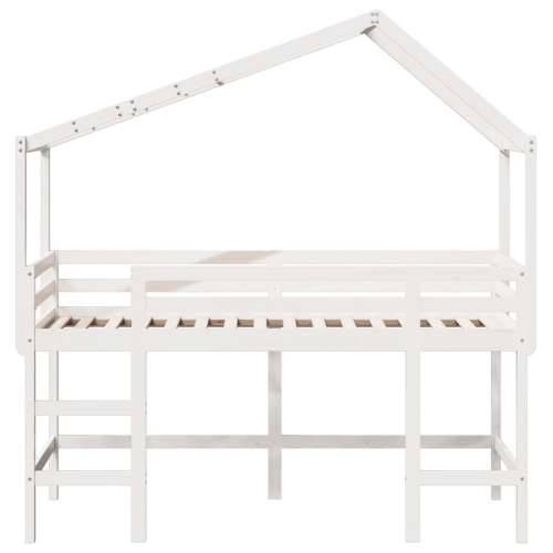 Krevet na kat s ljestvama i krovom bijeli 90x190 cm od borovine - Bijela 90 x 190 cm Cijena