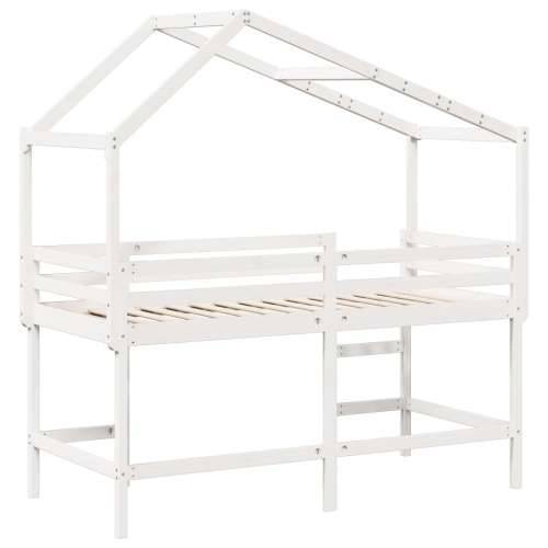Krevet na kat s ljestvama i krovom bijeli 90x190 cm od borovine - Bijela 90 x 190 cm Cijena