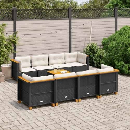 Vrtna garnitura - 9-dijelni set vrtnih sofa s jastucima crni od poliratana - Crna Puno tkanje 1 Cijena
