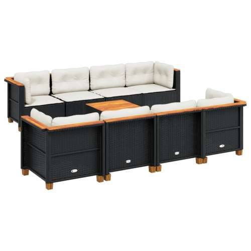Vrtna garnitura - 9-dijelni set vrtnih sofa s jastucima crni od poliratana - Crna Puno tkanje 1 Cijena