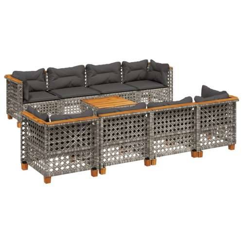 Vrtna garnitura - 9-dijelni set vrtnih sofa od poliratana s jastucima sivi - Siva Linijsko tkanje 1 Cijena