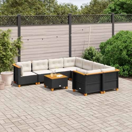 Vrtna garnitura - 9-dijelni set vrtnih sofa s jastucima crni od poliratana - Crna Puno tkanje 1 Cijena