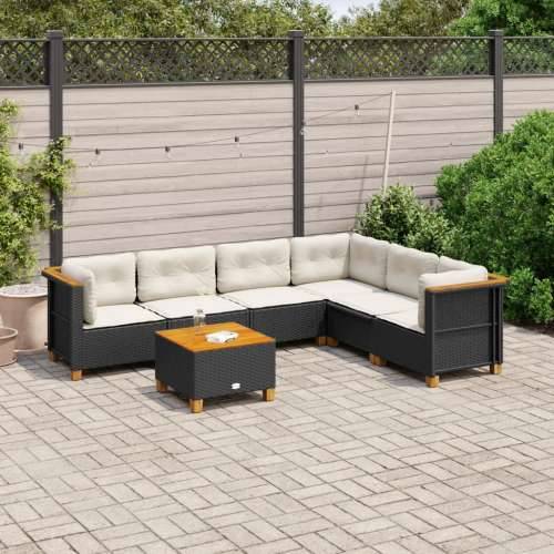 Vrtna garnitura - 7-dijelni set vrtnih sofa od poliratana s jastucima crni - Crna Sa stolom Puno tkanje 1 Cijena