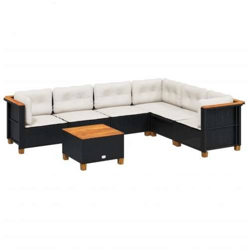 Vrtna garnitura - 7-dijelni set vrtnih sofa od poliratana s jastucima crni - Crna Sa stolom Puno tkanje 1 Cijena