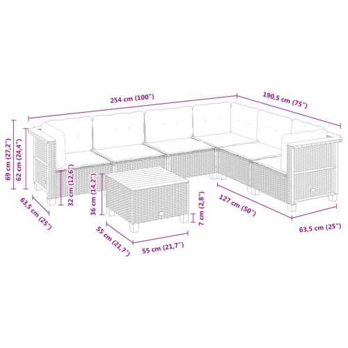 Vrtna garnitura - 7-dijelni set vrtnih sofa od poliratana s jastucima crni - Crna Sa stolom Puno tkanje 1 Cijena