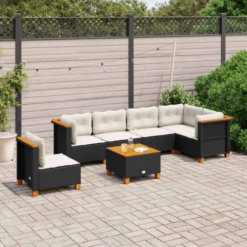Vrtna garnitura - 7-dijelni set vrtnih sofa od poliratana s jastucima crni - Crna Sa stolom Puno tkanje 1 Cijena