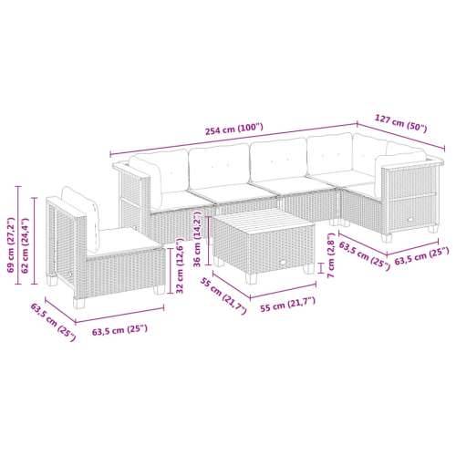 Vrtna garnitura - 7-dijelni set vrtnih sofa od poliratana s jastucima crni - Crna Sa stolom Puno tkanje 1 Cijena