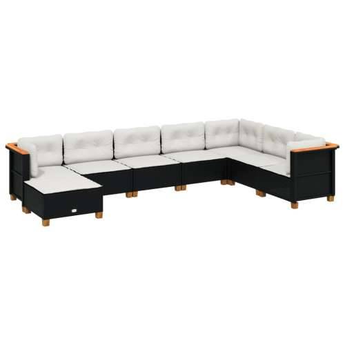 Vrtna garnitura - 8-dijelni set vrtnih sofa od poliratana s jastucima crni - Crna Bez stola Puno tkanje 1 Cijena