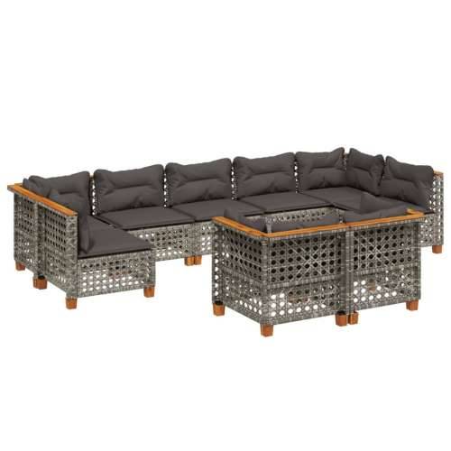 Vrtna garnitura - 9-dijelni set vrtnih sofa od poliratana s jastucima sivi - Siva Bez stola tkanje s rupama 1 Cijena