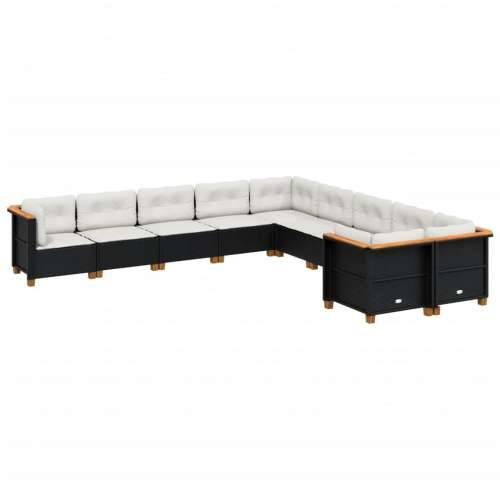 Vrtna garnitura - 10-dijelni set vrtnih sofa s jastucima crni od poliratana - Crna Bez stola Puno tkanje 1 Cijena