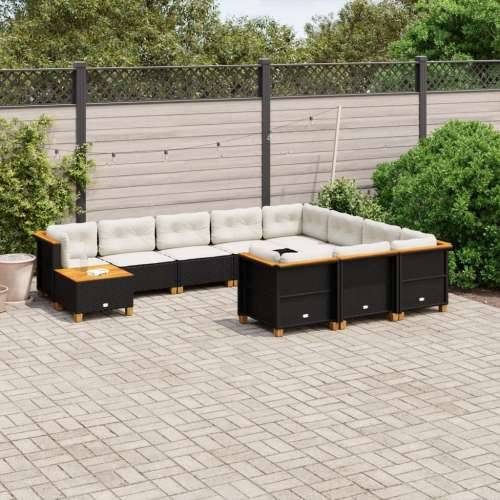 Vrtna garnitura - 11-dijelni set vrtnih sofa od poliratana s jastucima crni - Crna Puno tkanje 1 Cijena