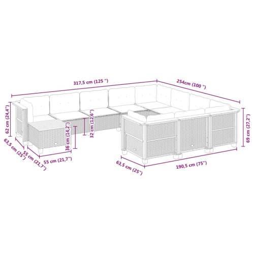 Vrtna garnitura - 11-dijelni set vrtnih sofa od poliratana s jastucima crni - Crna Puno tkanje 1 Cijena