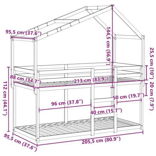 Krevet na kat s krovom 90 x 200 cm od masivne borovine - Prirodna 90 x 200 cm Cijena