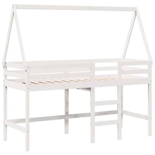 Krevet na kat s ljestvama i krovom bijeli 90x190 cm od borovine - Bijela 90 x 190 cm Cijena