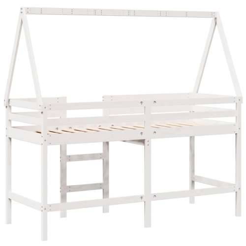 Krevet na kat s ljestvama i krovom bijeli 90x190 cm od borovine - Bijela 90 x 190 cm Cijena