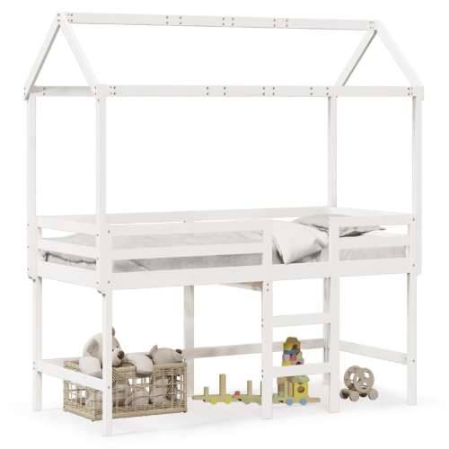 Krevet na kat s ljestvama i krovom bijeli 90x190 cm od borovine - Bijela 90 x 190 cm Cijena