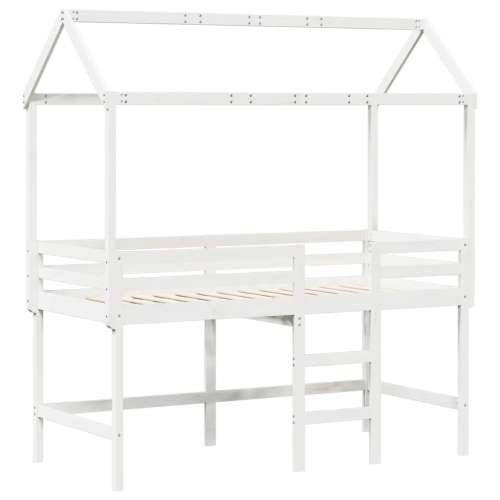 Krevet na kat s ljestvama i krovom bijeli 90x190 cm od borovine - Bijela 90 x 190 cm Cijena