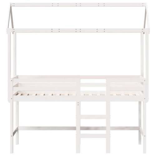 Krevet na kat s ljestvama i krovom bijeli 90x190 cm od borovine - Bijela 90 x 190 cm Cijena