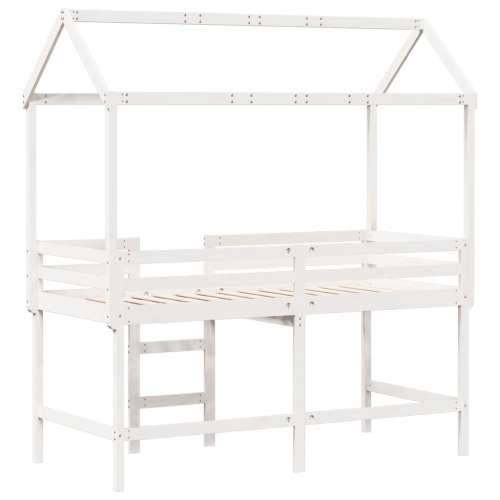 Krevet na kat s ljestvama i krovom bijeli 90x190 cm od borovine - Bijela 90 x 190 cm Cijena
