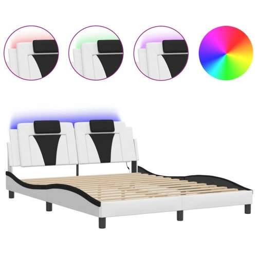 Okvir kreveta LED bijelo-crni 160 x 200 cm od umjetne kože Bijela i crna 160 x 200 cm Cijena
