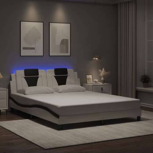 Okvir kreveta LED bijelo-crni 160 x 200 cm od umjetne kože Bijela i crna 160 x 200 cm Cijena