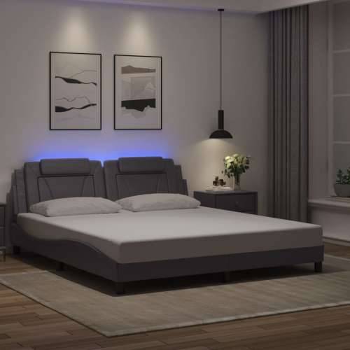 Okvir kreveta s LED svjetlima sivi 180 x 200 cm od umjetne kože - Siva 180 x 200 cm Cijena