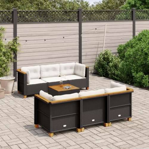 Vrtna garnitura - 7-dijelni set vrtnih sofa od poliratana s jastucima crni - Crna Puno tkanje 1 Cijena