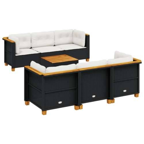 Vrtna garnitura - 7-dijelni set vrtnih sofa od poliratana s jastucima crni - Crna Puno tkanje 1 Cijena