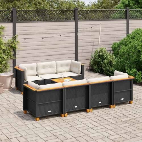 Vrtna garnitura - 8-dijelni set vrtnih sofa od poliratana s jastucima crni - Crna Puno tkanje 1 Cijena