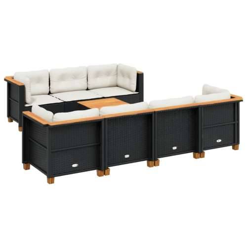 Vrtna garnitura - 8-dijelni set vrtnih sofa od poliratana s jastucima crni - Crna Puno tkanje 1 Cijena