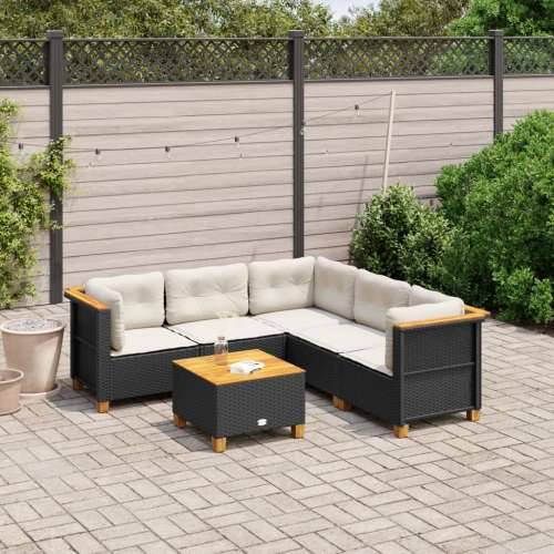 Vrtna garnitura - 6-dijelni set vrtnih sofa s jastucima crni od poliratana - Crna Sa stolom Puno tkanje 1 Cijena