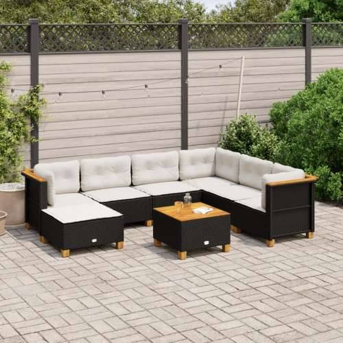 Vrtna garnitura - 8-dijelni set vrtnih sofa od poliratana s jastucima crni - Crna Sa stolom Puno tkanje 1 Cijena