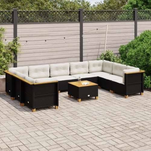 Vrtna garnitura - 10-dijelni set vrtnih sofa s jastucima crni od poliratana - Crna Sa stolom Puno tkanje 1 Cijena