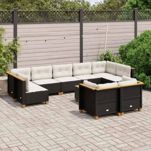 Vrtna garnitura - 10-dijelni set vrtnih sofa s jastucima crni od poliratana - Crna Sa stolom Puno tkanje 1 Cijena