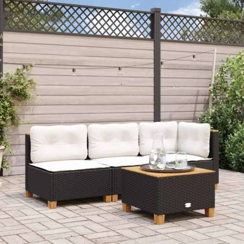 Vrtni stol crni 55 x 55 x 36 cm od poliratana i bagremovog drva - Crna 1 Puno tkanje Cijena