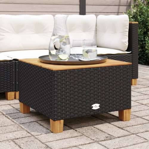 Vrtni stol crni 55 x 55 x 36 cm od poliratana i bagremovog drva - Crna 1 Puno tkanje Cijena