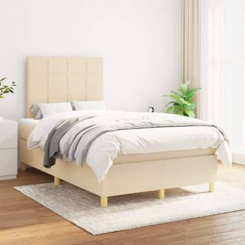 Krevet box spring s madracem krem 120 x 190 cm od tkanine - Krema 120 x 190 cm Blok s kvadratima Cijena