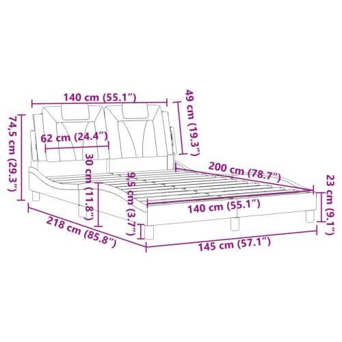 Okvir za krevet s uzglavljem sivi 140x200 cm od umjetne kože - Siva 140 x 200 cm Cijena