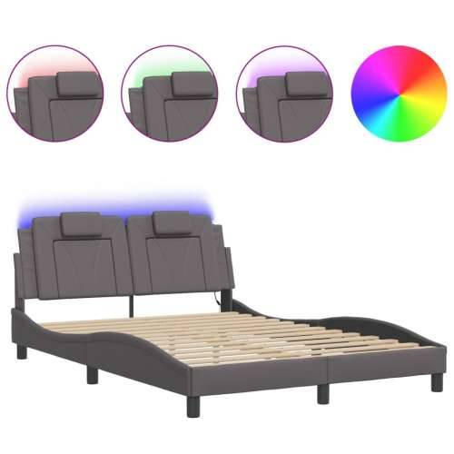 Okvir kreveta s LED svjetlima sivi 140 x 200 cm od umjetne kože - Siva 140 x 200 cm Cijena