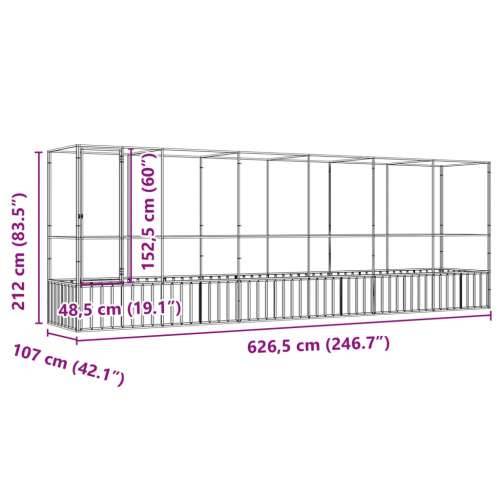 Kavez za ptice s produžetkom srebrni 626,5x107x212 cm čelični - 626.5 x 107 x 212 cm Cijena