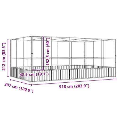 Kavez za ptice s produžetkom srebrni 518x307x212 cm čelični - 518 x 307 x 212 cm Cijena