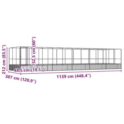 Kavez za ptice s produžetkom srebrni 1139x307x212 cm čelični - 1139 x 307 x 212 cm Cijena