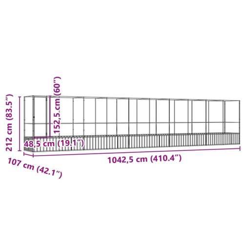 Kavez za ptice s produžetkom srebrni 1042,5x107x212 cm čelični - 1042.5 x 107 x 212 cm Cijena
