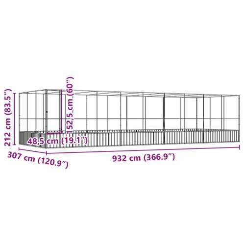 Kavez za ptice s produžetkom srebrni 932x307x212 cm čelični - 932 x 307 x 212 cm Cijena