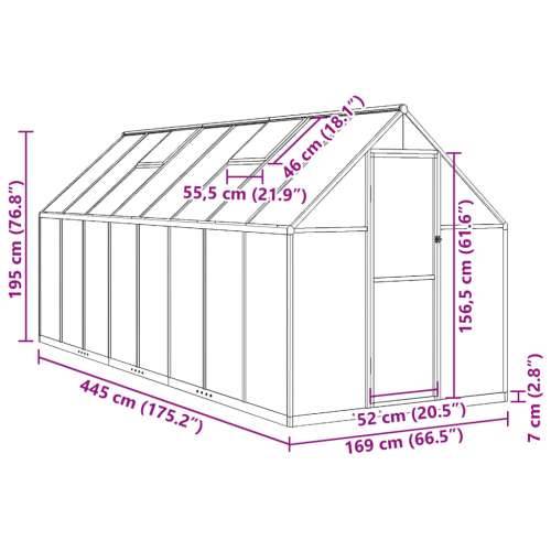 Staklenik s okvirom srebrni 445 x 169 x 195 cm aluminijski - Srebrno 445 x 169 x 195 cm 1 Cijena