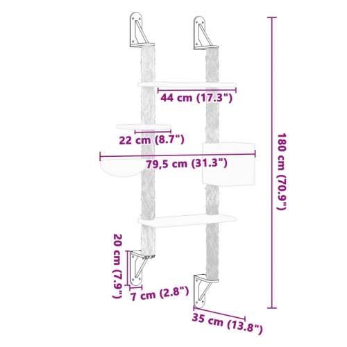 Zidna Penjalica za mačke - Kuća za mačke - Grebalica sa stupom za grebanje siva 180 cm - Svjetlosiva Cijena