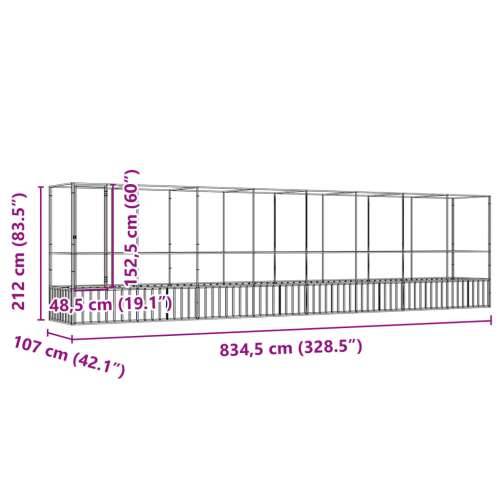 Kavez za ptice s produžetkom srebrni 834,5x107x212 cm čelični - 834.5 x 107 x 212 cm Cijena
